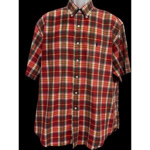 Ralph Lauren Mens Shirt Camp Red Green‎ Plaid Button Down Blake Navy Pony L
